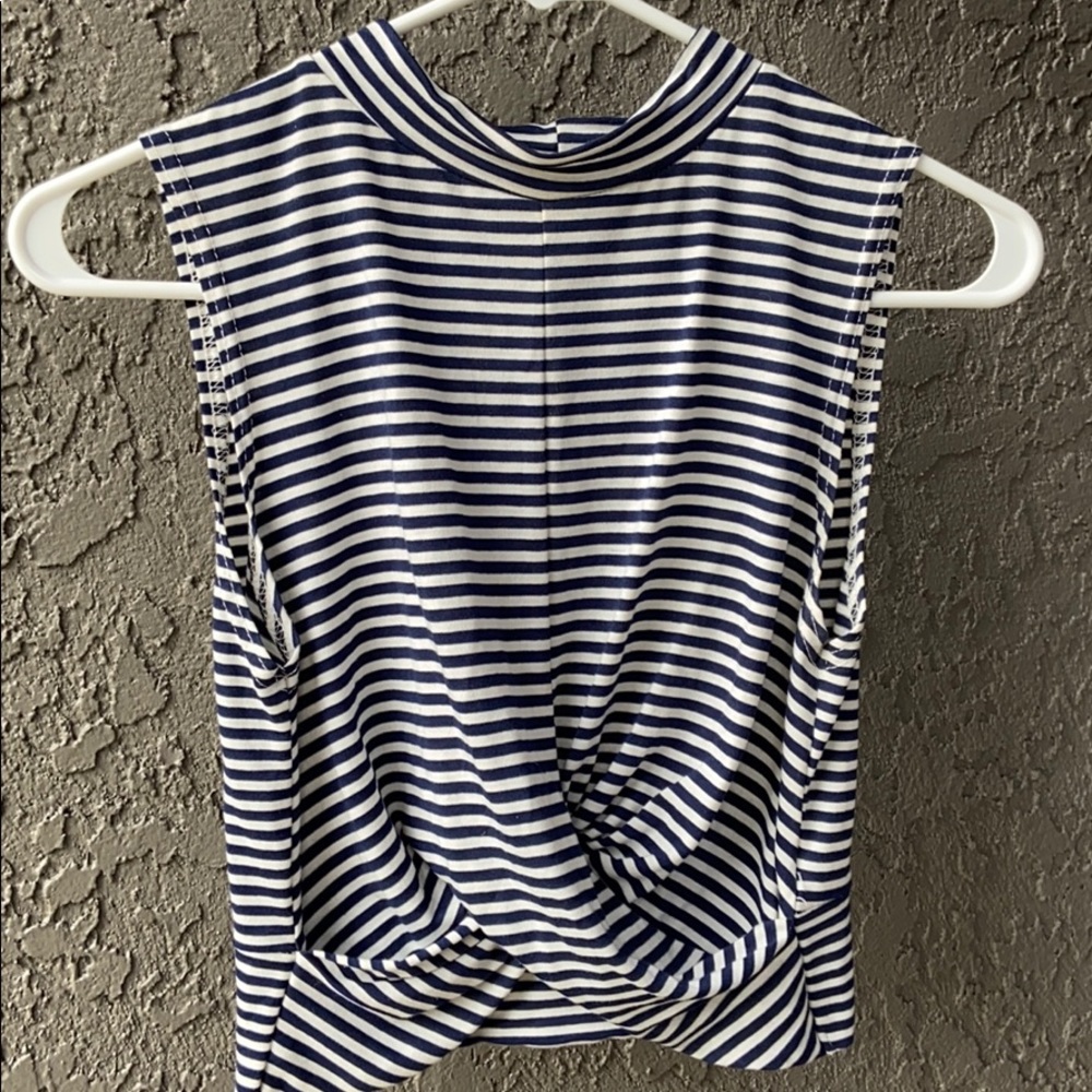 TopShop Cropped navy and white striped tank top